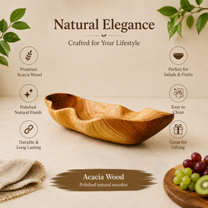 Plateau de service décoratif artisanal en bois d'acacia, bol de présentation rustique en bois naturel pour fruits, pain et collations, centre de table, article cadeau - Product Image 5