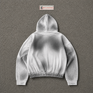 Sudadera con capucha gris y blanco degradado con cremallera, estilo urbano oversize, unisex, premium, con capucha y cremallera completa, vintage, informal, para otoño. - Product Image 6