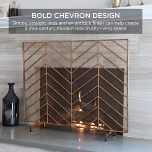 Écran de cheminée en métal à motif chevron, avec grille anti-étincelles robuste, protection de foyer autoportante - Product Image 4