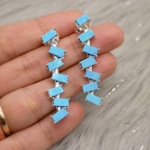 Turquoise <b>Silver</b> Drop <b>Earrings</b> December Birthstone Blue Gemstone Handmade Dangle Jewelry Gift For Women - Product Image 5
