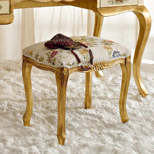 Coiffeuse de style français en acajou massif avec miroir pliant, ensemble de coiffeuse peint à la main à motifs floraux dorés, mobilier de chambre élégant - Product Image 3