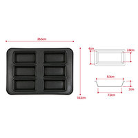 Moule à gâteau carré classique 6 cavités Financier, noir, antiadhésif, revêtement double face en silicone, compatible four, sans BPA