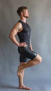 Shorts de cyclisme pour hommes en laine et cuir PU écologiques, à compression, taille haute élastique, coupe ajustée - Product Image 5