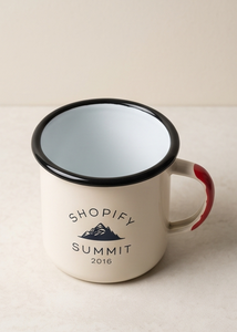 Special Edition Branded Enamel Coffee <b>Mug</b> Built With Strong Rust Resistant Iron Material Displaying Company Event Logo - Product Image 4