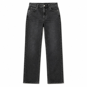 Jeans de Mezclilla de Cintura Alta y Pierna Recta para Mujer con Cintura Trasera en V - Negro Lavado - Product Image 1