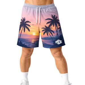 Pantalones Cortos Deportivos para Hombre con Estampado de Palmeras al Atardecer, de Poliéster de Secado Rápido, para Gimnasio, Entrenamiento, Correr, Playa, Cintura Elástica, Suministro OEM - Product Image 1
