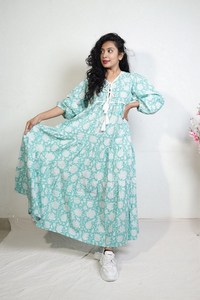 Femmes filles imprimé pur coton Maxi robe indien bloc imprimé décontracté été soirée à la mode en gros longue Midi en vrac - Product Image 6