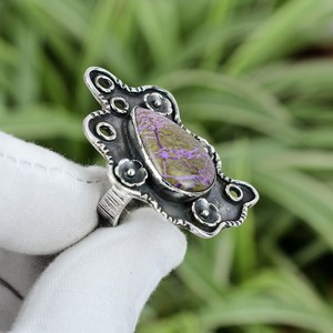 Handmade Pear Purpurite <b>Ring</b> 925 Sterling <b>Silver</b> Size 7 Unique Elegant Fashion Gemstone Jewelry - Product Image 3