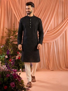 Hot Sale <b>Men</b> <b>Black</b> Embroidered Cotton <b>Kurta</b> Pajama Set <b>For</b> <b>Men</b> Ethnic Wear Comfortable Outfit <b>For</b> Casual And Festive <b>For</b> Sale - Product Image 5