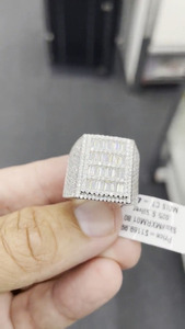 Anillo de Cóctel Geométrico para Hombre, Chapado en Rodio, Acero Inoxidable, Circonita Cúbica, Estilo Glamuroso para Fiestas, Uso Diario - Product Image 1