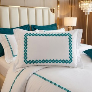 Elegant Geometric Embroidered <b>Duvet</b> Cover <b>Set</b> Premium Soft Cotton Bedding Luxury Hotel Quality Teal Border Sheets <b>Set</b> Home Decor - Product Image 4