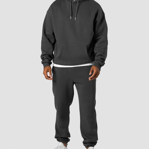 Pantalon de jogging en molleton gris foncé pour homme, taille élastique, décontracté, avec poches latérales, tricoté mi-lourd, pour l'automne - Product Image 2