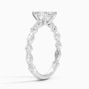 Anillo BOJ 012 con Corte Marquesa, Plata 925, Aguamarina, Tres Cuartos de Diamantes, 2ct, Color D, VVS1, Moissanita, Certificado GRA - Product Image 2