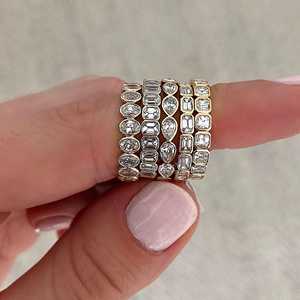 Pear Cut Lab Grown Diamond Stackable <b>Ring</b> 14k Solid Gold Bezel Set 3 mm Minimalist Solitaire <b>Dainty</b> Full Eternity Wedding Band - Product Image 5