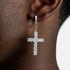 Luxury <b>Silver</b> Cross <b>Drop</b> <b>Earrings</b> for Men and Women Square Cut Diamond Style Iced Out Hip Hop Fashion Jewelry - Product Image 2
