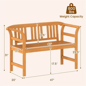 Panca da giardino a 2 posti con schienale geometrico in legno di acacia, 119,38x50,80 cm, capacità 800 libbre, finitura naturale - Product Image 3
