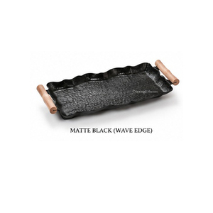 Concept Home Gunmetal Grey Serving <b>Tray</b> With Wooden Handles Residential Use Oil Rubbed Finish - Product Image 5