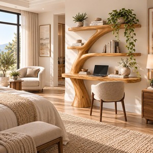 Bureau mural en bois fait main avec étagère, plusieurs compartiments et tiroir pour bureau à domicile et salle d'étude - Product Image 2