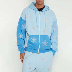 Unisex Heavyweight Rhinestone Zip Up Hoodie Custom Oversized Streetwear <b>Glitter</b> Snowflake Print Fashion Sweatshirt <b>Jacket</b> - Product Image 5