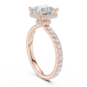 Anillo de compromiso con un diamante de laboratorio de corte princesa de 1.5 quilates, oro sólido de 18 quilates, halo oculto, banda unisex de lujo. - Product Image 6