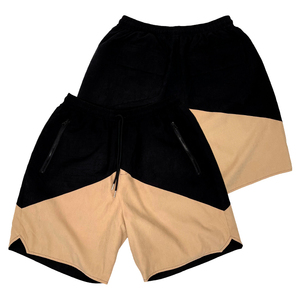 Shorts Bermuda Homme Color Block Taille Mi-Haute Cordon de Serrage Décontracté Séchage Rapide Avec Poches Noir et Beige - Product Image 4