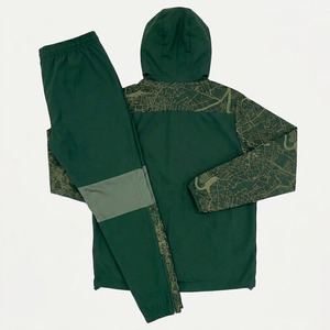 Ensemble de survêtement décontracté unisexe vert forêt avec logo personnalisé, 2 pièces, vente en gros, 100% polyester, léger, à capuche, pour le jogging - Product Image 2