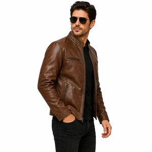 Chaqueta de cuero genuino de primera calidad, corte elegante y cremalleras duraderas. Estilo atemporal y máxima comodidad. Compre ahora. Servicio OEM. - Product Image 4
