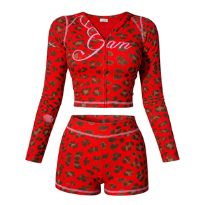 Custom Logo Women's <b>Sets</b> Leopard Long Sleeve Zip up Two Piece <b>Set</b> Women Clothing Women Contrast Stitch <b>Sets</b> for Women - Product Image 2