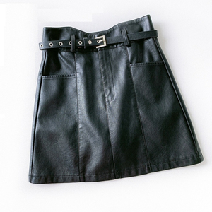 Women's High Waist Faux Leather A-Line Mini <b>Skirt</b> With Belt Solid Color Minimalist Style All Seasons Wear - Product Image 6