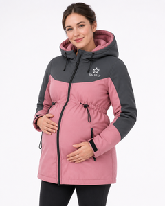 Chaqueta de Invierno para Mujer SALSTAR, Color Rosa Gris, con Capucha, Acolchada, Resistente al Viento, Abrigo Largo con Cierre de Cremallera - Product Image 1