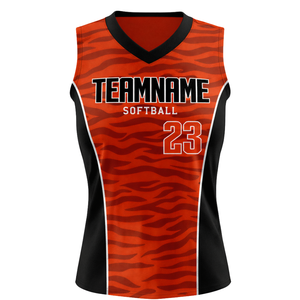 Camiseta de Softbol sin Mangas con Sublimación Total, Diseño de Animales en Naranja y Negro, Uniforme Personalizado para Equipo con Número en la Espalda - Product Image 2