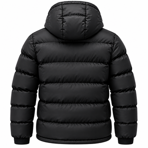 Black <b>Plus</b> <b>Size</b> Men's Embroidered Sheep <b>Fur</b> Detachable Hood Puffer Down Jacket Zip-Up Winter Outerwear with Front Logo - Product Image 2