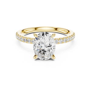 Anillo de Compromiso de Oro Amarillo con Diamante Cultivado en Laboratorio de Corte Ovalado, Anillo de Boda Solitario con Banda Pavé para Mujer - Product Image 2