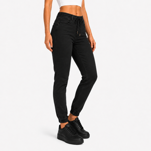 Factory Price Womens <b>Denim</b> Jeans Elastic Drawstring Waist Cuffed Ankle <b>Stretch</b> <b>Denim</b> Jogger Pants Plain Casual <b>Denim</b> Jeans - Product Image 3