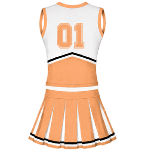 Ensemble uniforme de cheerleading orange, haut sans manches à col en V, jupe plissée, tenue de danse pour équipe sportive, compétition, vêtements de sport - Product Image 2