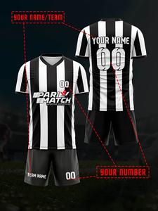 Custom Sublimated Black <b>White</b> Striped Soccer Jersey Set Men's V-Neck Short Sleeve Breathable Polyester Team Uniform - Product Image 4