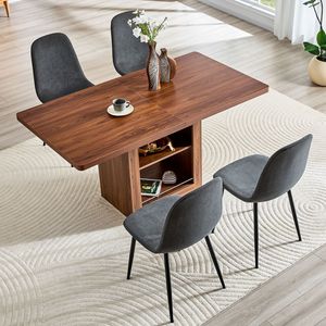Set Tavolo da Pranzo Espandibile 59-71 Pollici con 4 Sedie in Lino Cotone Grigio Scuro, Tavolo Estraibile in MDF e Sedie Abbinate per Sala da Pranzo - Product Image 3