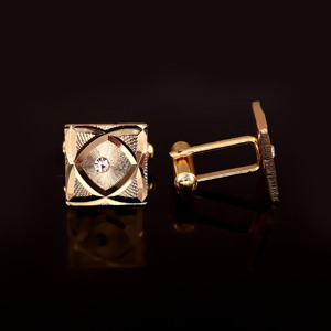 Rafay Gemstone Platinum Gold Tone Square Crystal Bezel Set Accent Cufflinks Geometric Engraved Groom Wedding Formal Shirt Luxury - Product Image 4