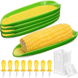 Set 4 Piatti per Mais in Melamina con 8 Supporti, 1 Spalmatore per Burro, Spiedini per Mais su Piatto, Vassoio di Servizio, Utensili BBQ - Product Image 1