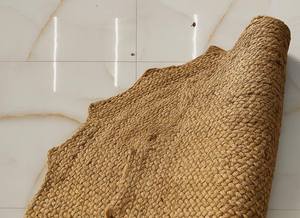 Tapis rond en jute tissé à la main style bohème chic, bord festonné, fibre naturelle, décoration rustique pour la maison - Product Image 2