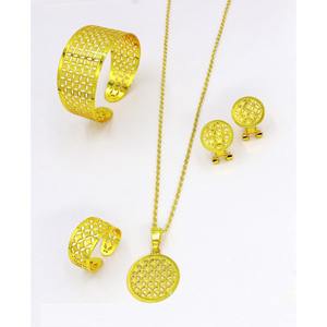 Conjunto de anillo de brazalete de cobre y latón chapado en oro de moda para mujer, patrón de hoja clásico para compromiso, accesorios para fiesta de boda - Product Image 2