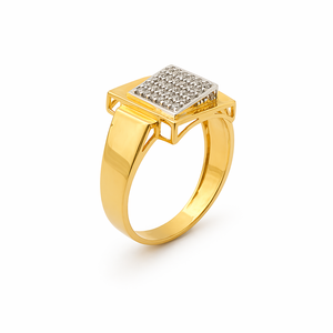 Mens 18KT yellow Gold Square Cluster Cubic Zirconia Signet <b>Ring</b> Elevated Setting Polished <b>Statement</b> Wedding Party Gift Jewelry - Product Image 2
