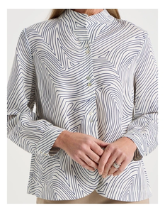 เสื้อเชิ้ตพิมพ์ลายเส้นนามธรรมสำหรับผู้หญิง แขนยาว ติดกระดุมด้านหน้า คอตั้ง ทรงหลวม สวมใส่สบาย เหมาะสำหรับใส่ทำงานหรือใส่ในชีวิตประจำวัน - Product Image 5