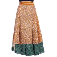 Falda Cruzada de Seda y Encaje Reversible para Mujer, Estilo Vintage Bohemio, Largo a Media Pantorrilla, con Doble Estampado Floral y Plumas, Ecológica y Natural