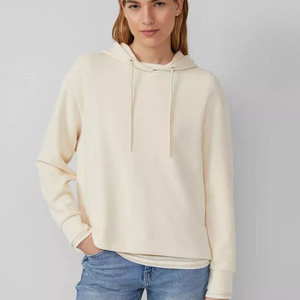 <b>Women's</b> <b>Cream</b> Hoodie Solid Color Full Sleeve Knitted 100% Cotton Breathable Casual Autumn Wear - Product Image 1