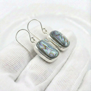Handmade <b>Solid</b> 925 Sterling <b>Silver</b> Gemstone <b>Earrings</b> Bezel Setting Abalone Shell Square Boho Dangle Drop <b>Earrings</b> For Women - Product Image 3