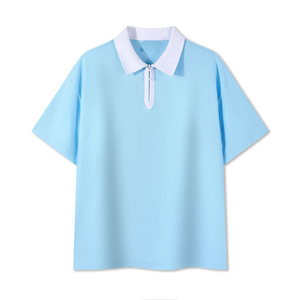 Polo à manches courtes surdimensionné pour homme avec col bleu marine, style décontracté, tissu tissé, couleur unie, coupe classique - Product Image 4