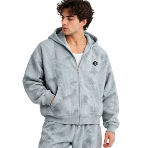 Unisex Printed Zip Hoodie Set Custom Botanical Pattern Fleece Sweatshirt Jogger Co Ord Casual Streetwear OEM <b>Tie</b>-<b>Dye</b> <b>Hoodies</b> USA - Product Image 1