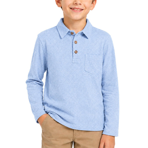 Polo à manches longues bleu clair pour garçons, en coton tricoté, uniforme scolaire, vêtements décontractés pour tous les jours, polos de golf pour enfants - Product Image 1