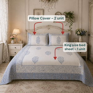 Handmade Pigment Printed Intricate Floral 3-Piece <b>King</b> <b>Size</b> 100% Cotton 200TC Machine Washable Durable Flat <b>Bed</b> <b>Sheet</b> <b>Set</b> - Product Image 6
